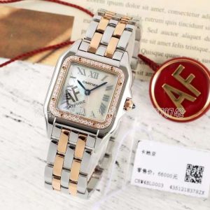 Cartier Panthère De Cartier Medium 27mm Mother-of-pearl Dial in Steel/Rose Gold with Diamond Bezel