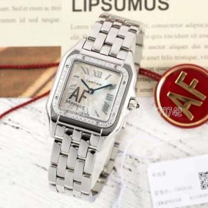 Cartier Panthère De Cartier Medium 27mm Mother-of-pearl Dial in Steel with Diamond Bezel