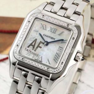 Cartier Panthère De Cartier Medium 27mm Mother-of-pearl Dial in Steel with Diamond Bezel