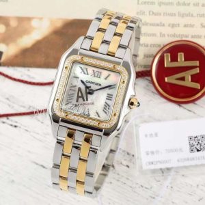 Cartier Panthère De Cartier Medium 27mm Mother-of-pearl Dial in Steel/Yellow Gold with Diamond Bezel