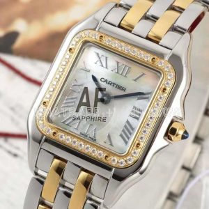 Cartier Panthère De Cartier Medium 27mm Mother-of-pearl Dial in Steel/Yellow Gold with Diamond Bezel