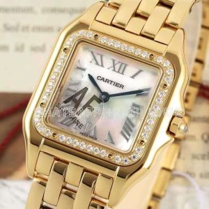 Cartier Panthère De Cartier Medium 27mm Mother-of-pearl Dial in Yellow Gold with Diamond Bezel