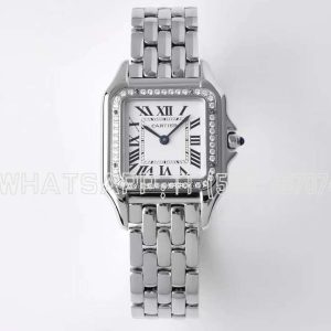 Cartier Panthère De Cartier Medium 27mm White Dial in Steel with Diamond Bezel