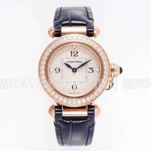 Cartier Pasha de Cartier 30mm Rose Gold and Diamond Swiss Quartz Black Leather Strap