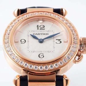 Cartier Pasha de Cartier 30mm Rose Gold and Diamond Swiss Quartz Black Leather Strap
