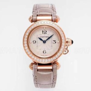 Cartier Pasha de Cartier 30mm Rose Gold and Diamond Swiss Quartz Brown Leather Strap
