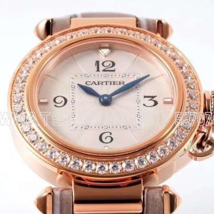 Cartier Pasha de Cartier 30mm Rose Gold and Diamond Swiss Quartz Brown Leather Strap