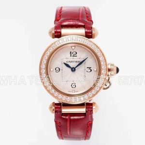 Cartier Pasha de Cartier 30mm Rose Gold and Diamond Swiss Quartz Red Leather Strap