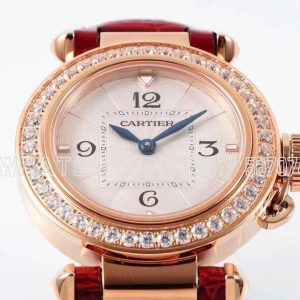 Cartier Pasha de Cartier 30mm Rose Gold and Diamond Swiss Quartz Red Leather Strap