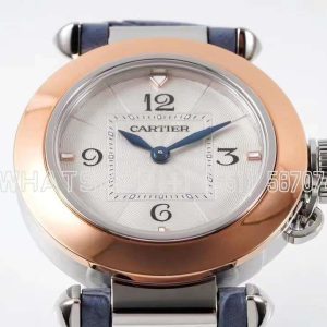 Cartier Pasha de Cartier 30mm Rose Gold and steel Swiss Quartz Blue Leather Strap