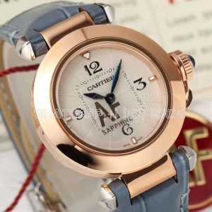 Cartier Pasha de Cartier 30mm Rose Gold Swiss Quartz Blue Leather Strap