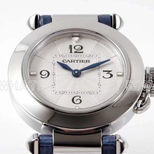 Cartier Pasha de Cartier 30mm Steel Swiss Quartz Blue Leather Strap