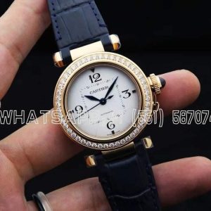 Cartier Pasha de Cartier watch 35mm Rose Gold and Diamond Blue Leather Strap