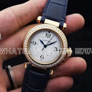 Cartier Pasha de Cartier watch 35mm Rose Gold and Diamond Blue Leather Strap