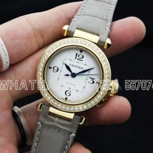 Cartier Pasha de Cartier watch 35mm Yellow Gold and Diamond Brown Leather Strap