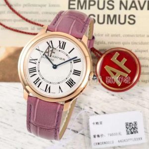 Cartier Ronde Must De Cartier White Dial in Rose Gold on Pink Leather Strap 36mm