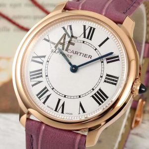 Cartier Ronde Must De Cartier White Dial in Rose Gold on Pink Leather Strap 36mm
