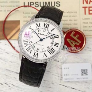 Cartier Ronde Solo de Cartier 42mm Automatic White Dial in with Diamond Bezel Black Alligator Leather Strap