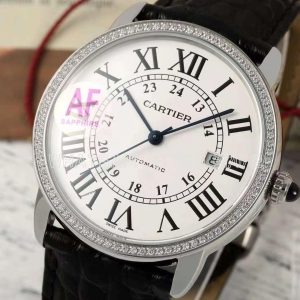 Cartier Ronde Solo de Cartier 42mm Automatic White Dial in with Diamond Bezel Black Alligator Leather Strap