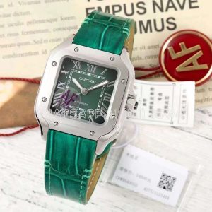 Cartier Santos de Cartier 35mm Green Dial in Steel Leather Strap