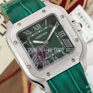 Cartier Santos de Cartier 35mm Green Dial in Steel Leather Strap