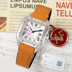 Cartier Santos de Cartier 35mm White Dial in Steel Leather Strap