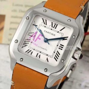 Cartier Santos de Cartier 35mm White Dial in Steel Leather Strap