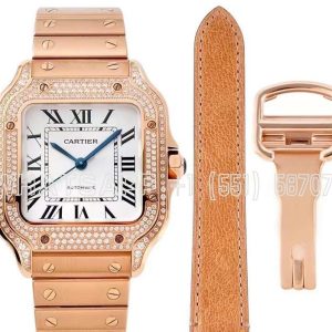 Cartier Santos de Cartier 35mm White Dial with Diamond Bezel in Rose Gold