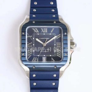 Cartier Santos de Cartier 40mm Blue Dial in Steel on Blue Rubber Strap