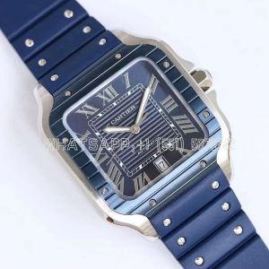 Cartier Santos de Cartier 40mm Blue Dial in Steel on Blue Rubber Strap