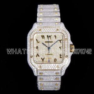 Cartier Santos de Cartier 40mm Diamond Paved Dial with Arabic Markers in Steel/Yellow Gold