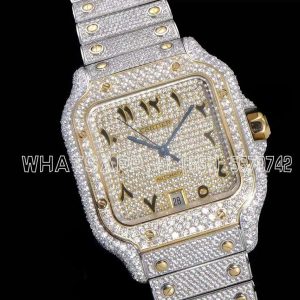 Cartier Santos de Cartier 40mm Diamond Paved Dial with Arabic Markers in Steel/Yellow Gold