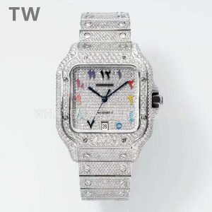 Cartier Santos de Cartier 40mm Diamond Paved Dial with Colourful Arabic Markers in Steel