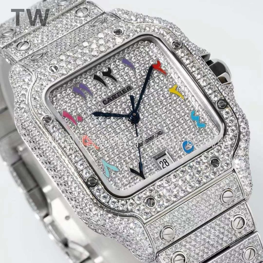 Cartier Santos de Cartier 40mm Diamond Paved Dial with Colourful Arabic ...