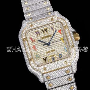 Cartier Santos de Cartier 40mm Diamond Paved Dial with Colourful Arabic Markers in Steel/Yellow Gold