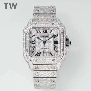 Cartier Santos de Cartier 40mm Diamond Paved Dial with Roman Markers in Steel