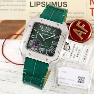 Cartier Santos de Cartier 40mm Green Dial in Steel Leather Strap