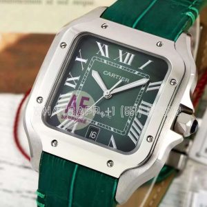 Cartier Santos de Cartier 40mm Green Dial in Steel Leather Strap