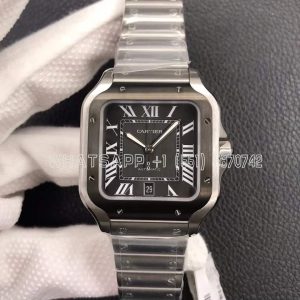 Cartier Santos de Cartier 40mm Grey Dial in Steel/PVD in Black Rubber Strap