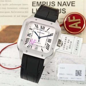 Cartier Santos de Cartier 40mm White Dial in Steel Black Leather Strap