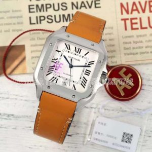 Cartier Santos de Cartier 40mm White Dial in Steel Leather Strap