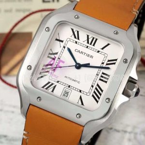 Cartier Santos de Cartier 40mm White Dial in Steel Leather Strap