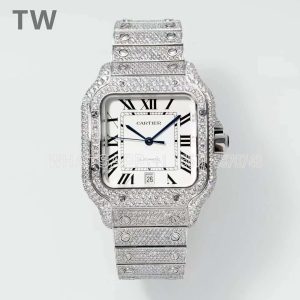 Cartier Santos De Cartier New Full Set Diamonds Top Quality White Dial 40mm