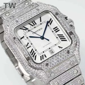 Cartier Santos De Cartier New Full Set Diamonds Top Quality White Dial 40mm