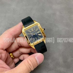 Cartier Santos Dumont Yellow Gold Blue Dial Leather WGSA0077
