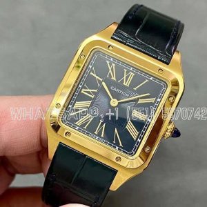 Cartier Santos Dumont Yellow Gold Blue Dial Leather WGSA0077