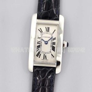 Cartier Tank Americaine Watch 19mm White Dial in Steel on Black Alligator Strap