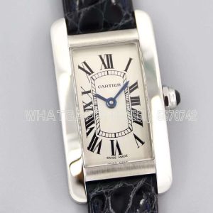 Cartier Tank Americaine Watch 19mm White Dial in Steel on Black Alligator Strap