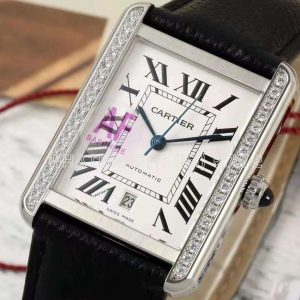 Cartier Tank Louis Cartier 41mm Diamond on Black leather strap