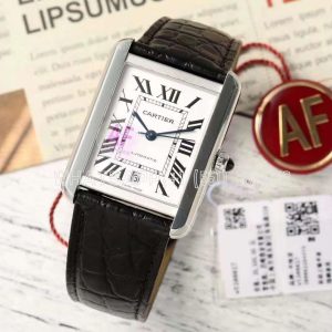Cartier Tank Louis Cartier 41mm in Steel on Black alligator leather Strap
